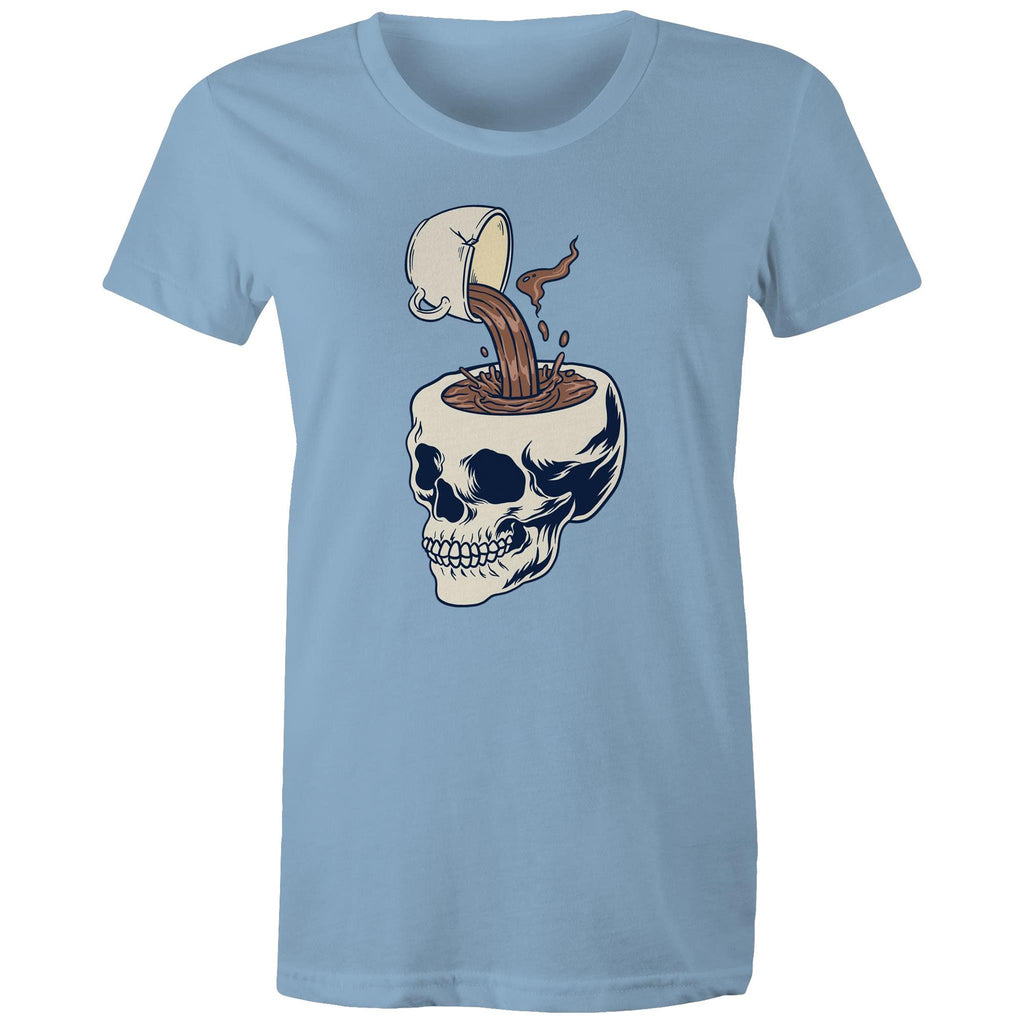 Coffee Skull - Womens T-shirt Carolina Blue Womens T-shirt Coffee Printed In Australia