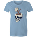 Coffee Skull - Womens T-shirt Carolina Blue Womens T-shirt Coffee Printed In Australia