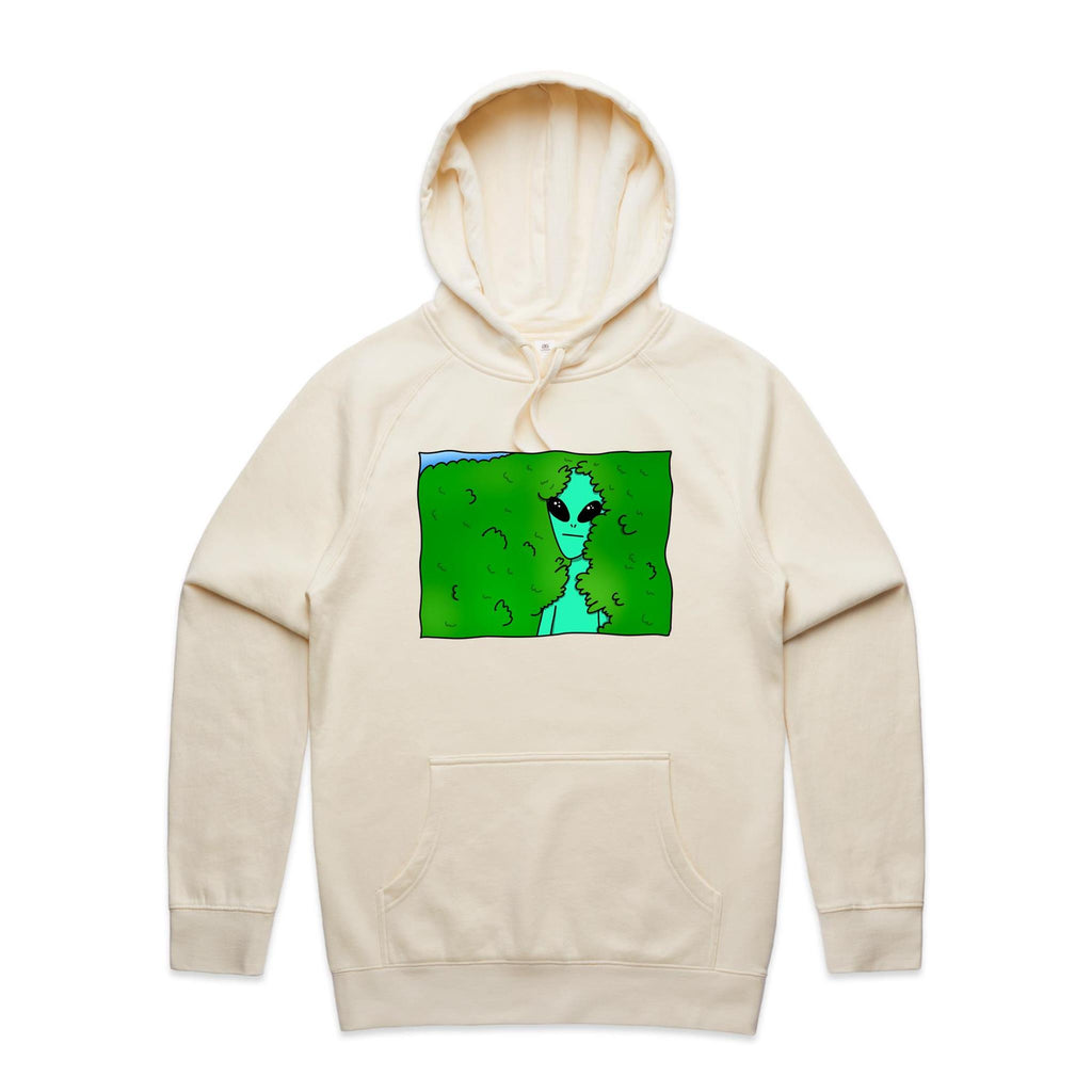 Alien Backing Into Hedge Meme - Mens Hoodie Ecru Mens Hoodie Printed In Australia Sci Fi