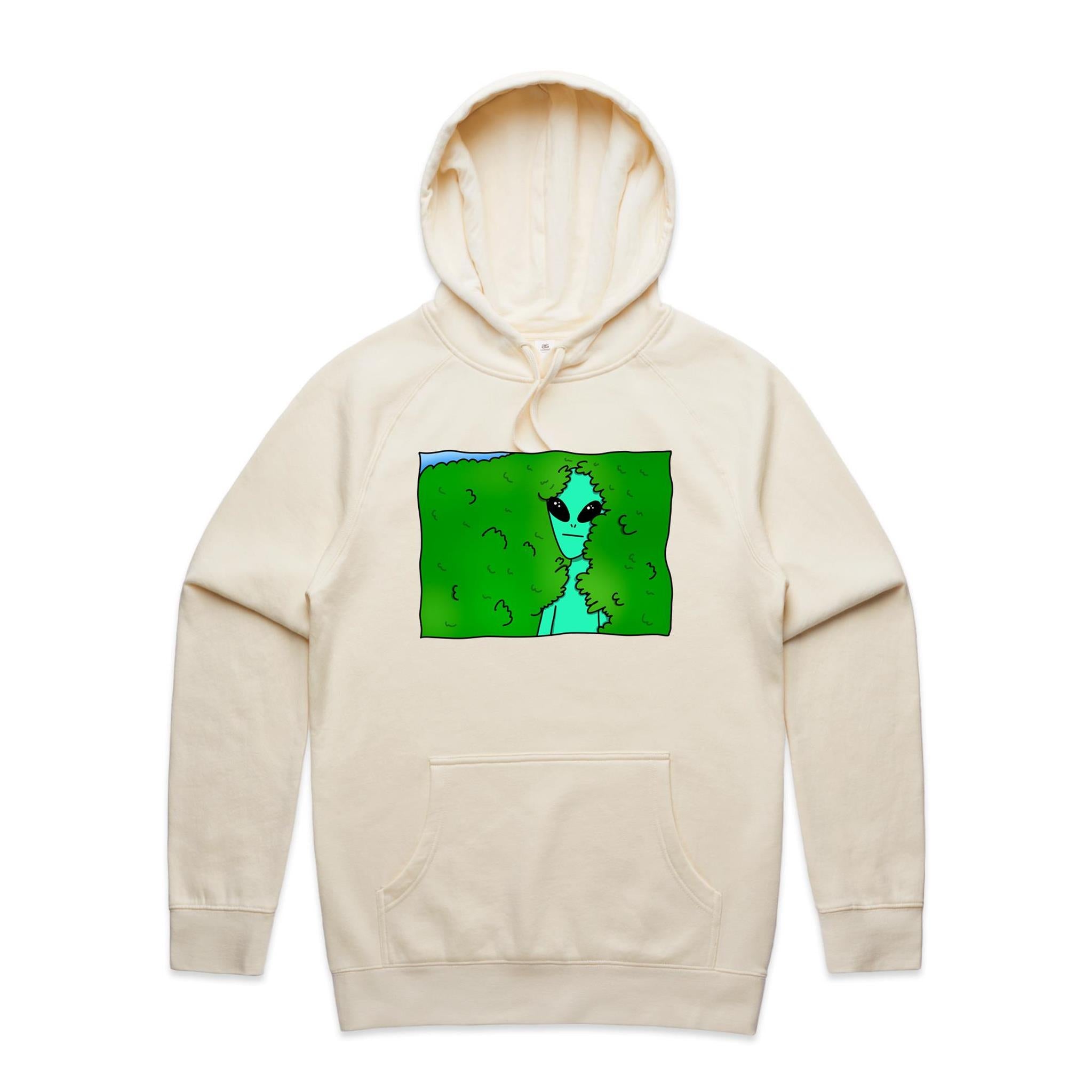 Alien Backing Into Hedge Meme - Mens Hoodie Ecru Mens Hoodie Printed In Australia Sci Fi