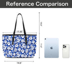 Blue Hawaiian Floral - Leather Tote Bag-Large