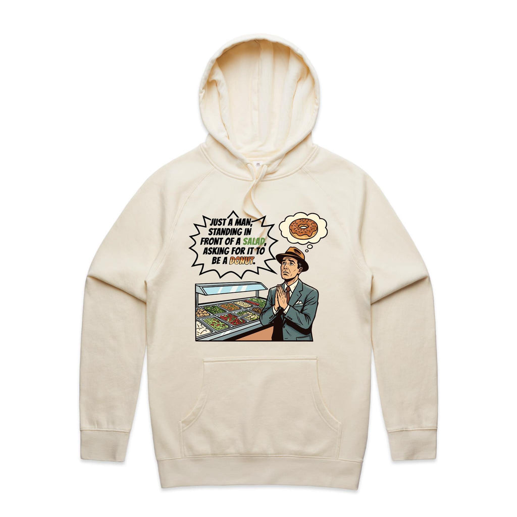 Just A Man Standing In Front Of A Salad Men's AS Colour Hoodie Ecru Mens Hoodie Food Printed In Australia