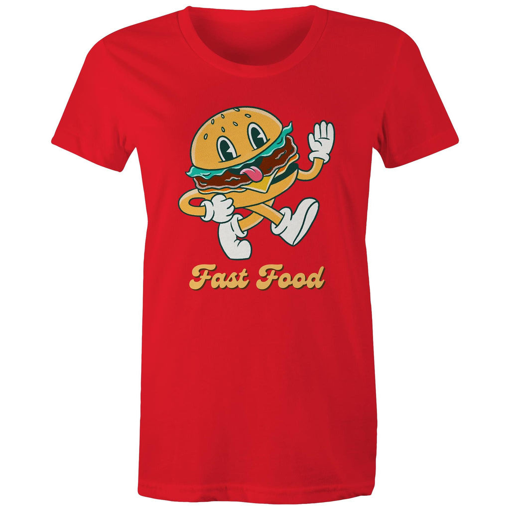 Fast Food, Hamburger - Womens T-shirt Red Womens T-shirt Food Printed In Australia
