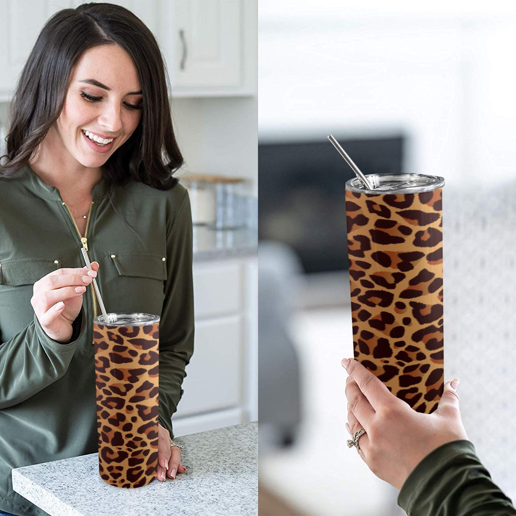 Leopard Print 20oz Tall Skinny Tumbler with Lid and Straw