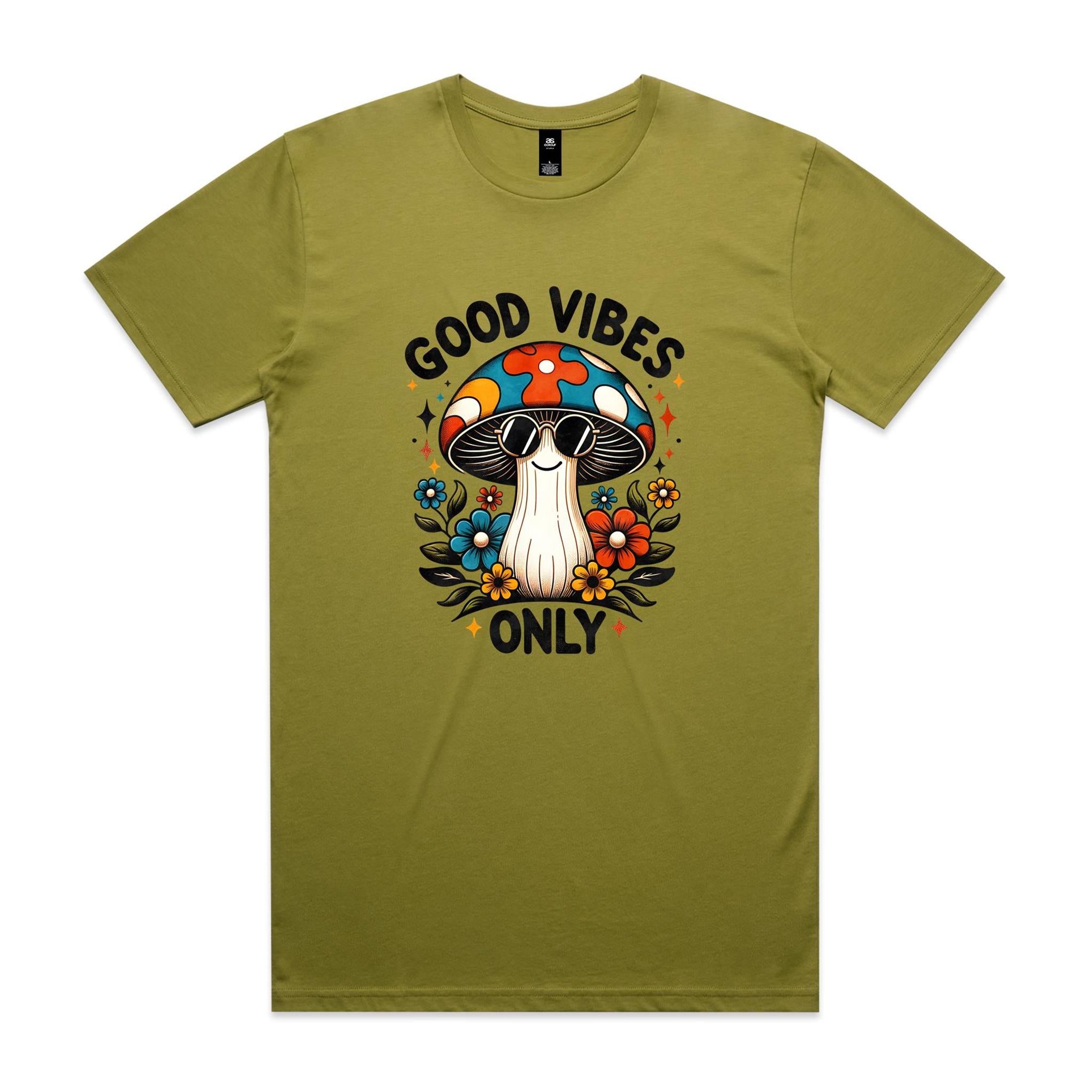 Good Vibes Only, Hippie Mushroom With Sunglasses - Mens T-shirt