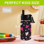 Pink Hearts 12oz Kids Water Bottle with Straw Lid
