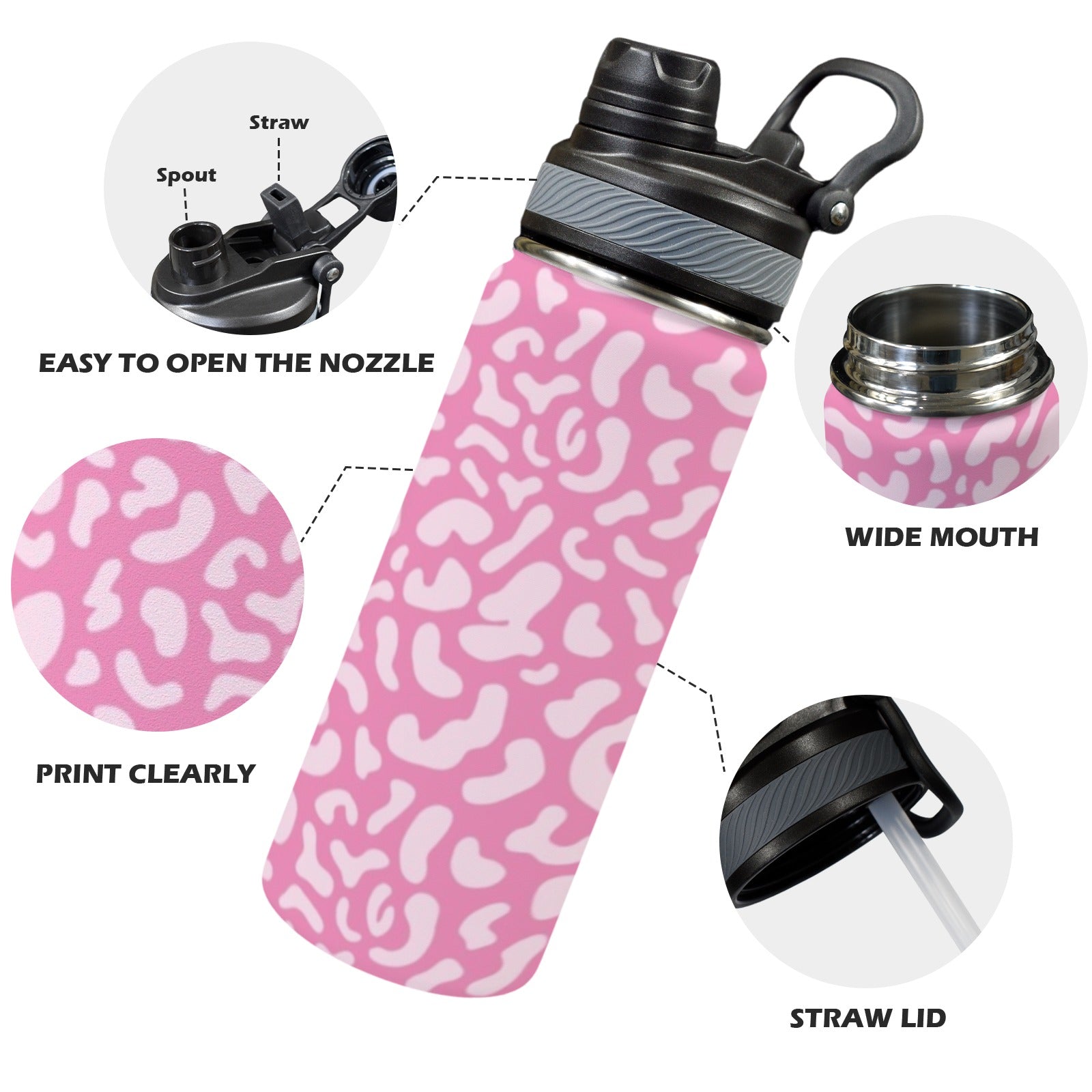 Pink Leopard - Insulated Water Bottle with Dual-Use Lid (18oz) Insulated Water Bottle with Dual-Use Lid (18oz) animal Printed Offshore