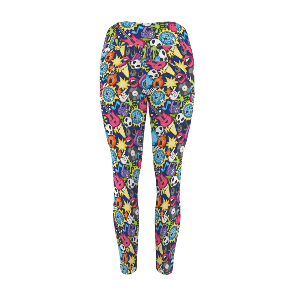 Sticker Music - Women's High Waist Pockets Yoga Leggings