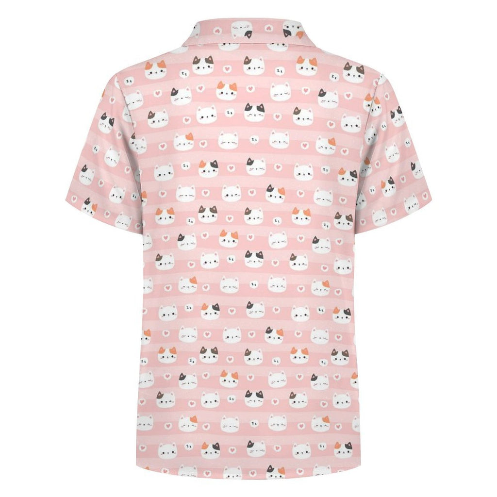 Pink Cats Kids Youth Short Sleeve Button Up Shirt
