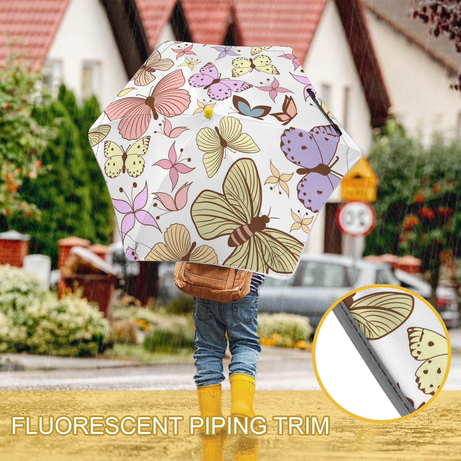 Cartoon Butterfly Kids Safe Round Corner Umbrella Kids Safe Round Corner Umbrella animal Printed Offshore