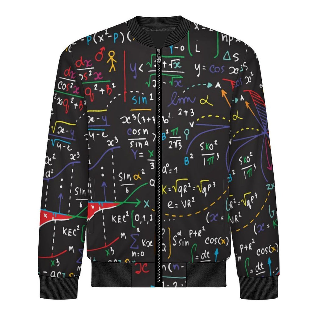Colourful Maths Formulas Men's Casual Zip‑Up Bomber Jacket