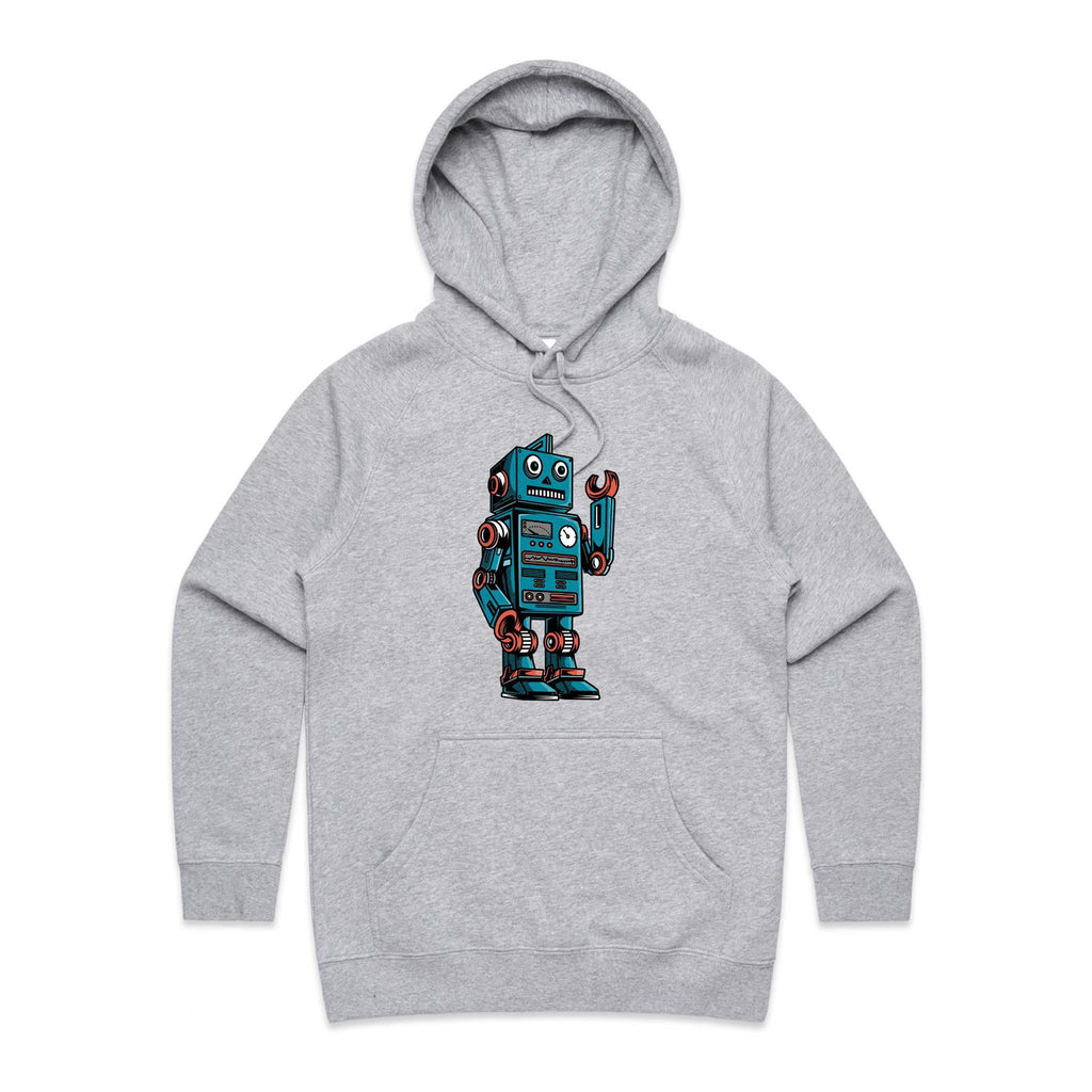 Robot - Womens Hoodie Grey Marle Womens Hoodie Printed In Australia Sci Fi