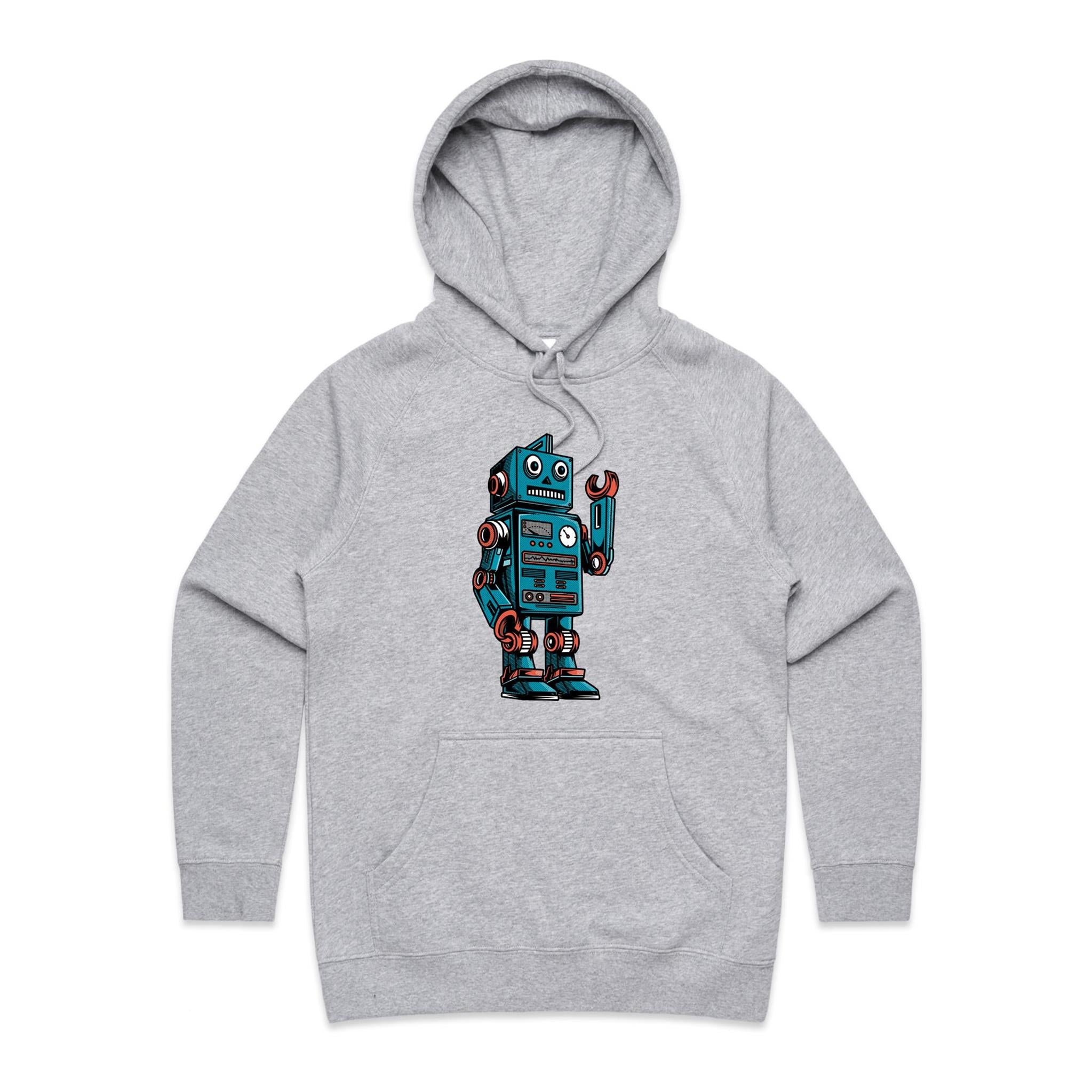 Robot - Womens Hoodie Grey Marle Womens Hoodie Printed In Australia Sci Fi