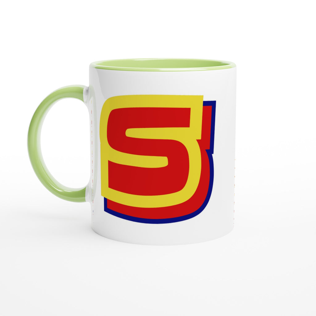 Personalised - Superhero Initial - White 11oz Ceramic Mug with Color Inside Ceramic Green Personalised 11oz Mug customise Globally Fulfilled Name personalise