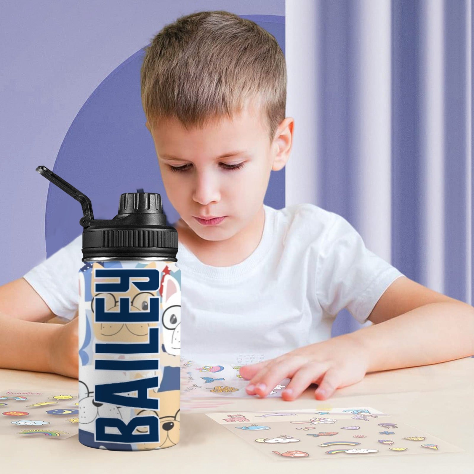 Personalised - Dog Crowd - Kids Stainless Steel Water Bottle