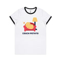 Couch Potato Women's AS Colour Ringer Tee White Black Womens Ringer T-shirt Printed In Australia