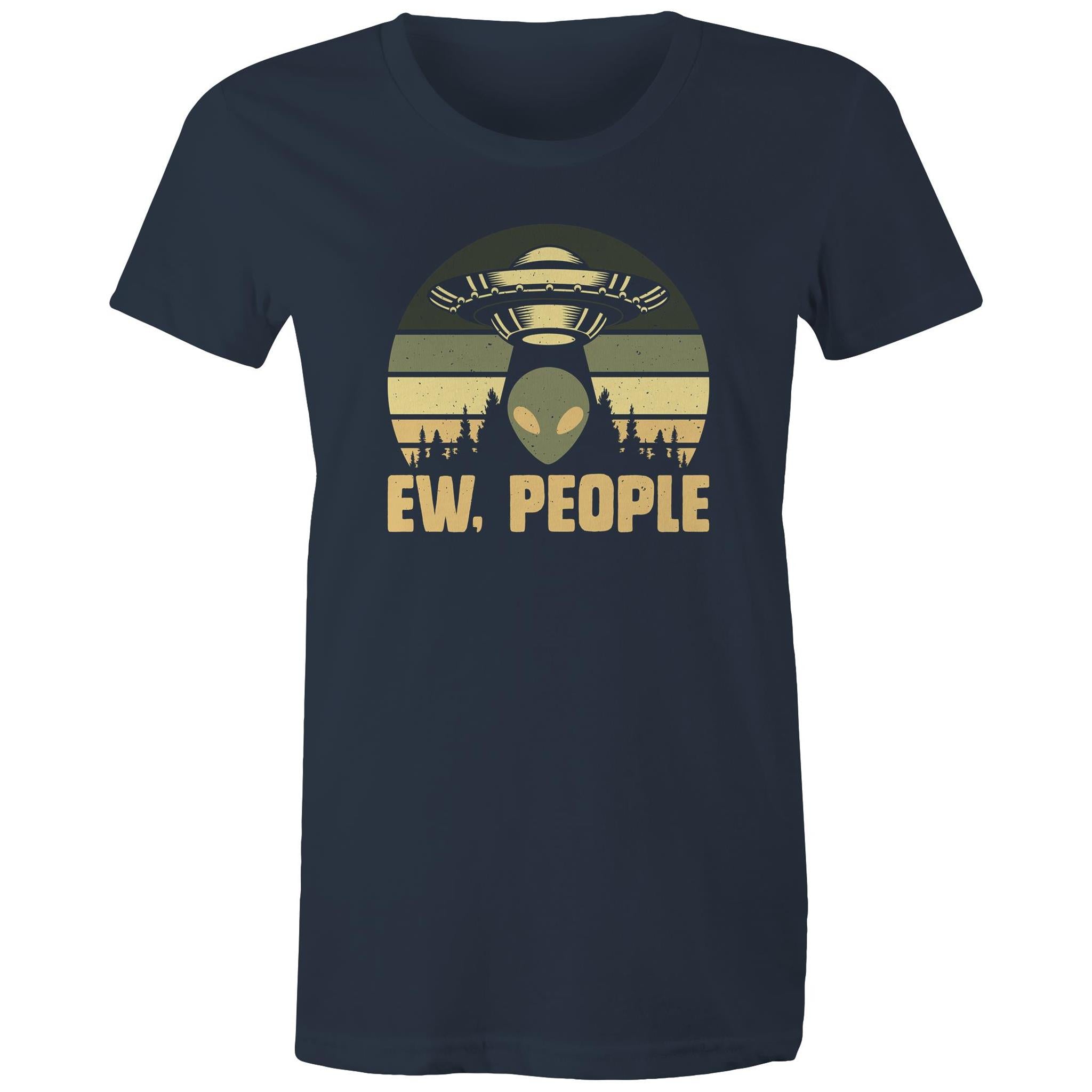 Alien Ew, People - Womens T-shirt Navy Womens T-shirt Printed In Australia Sci Fi