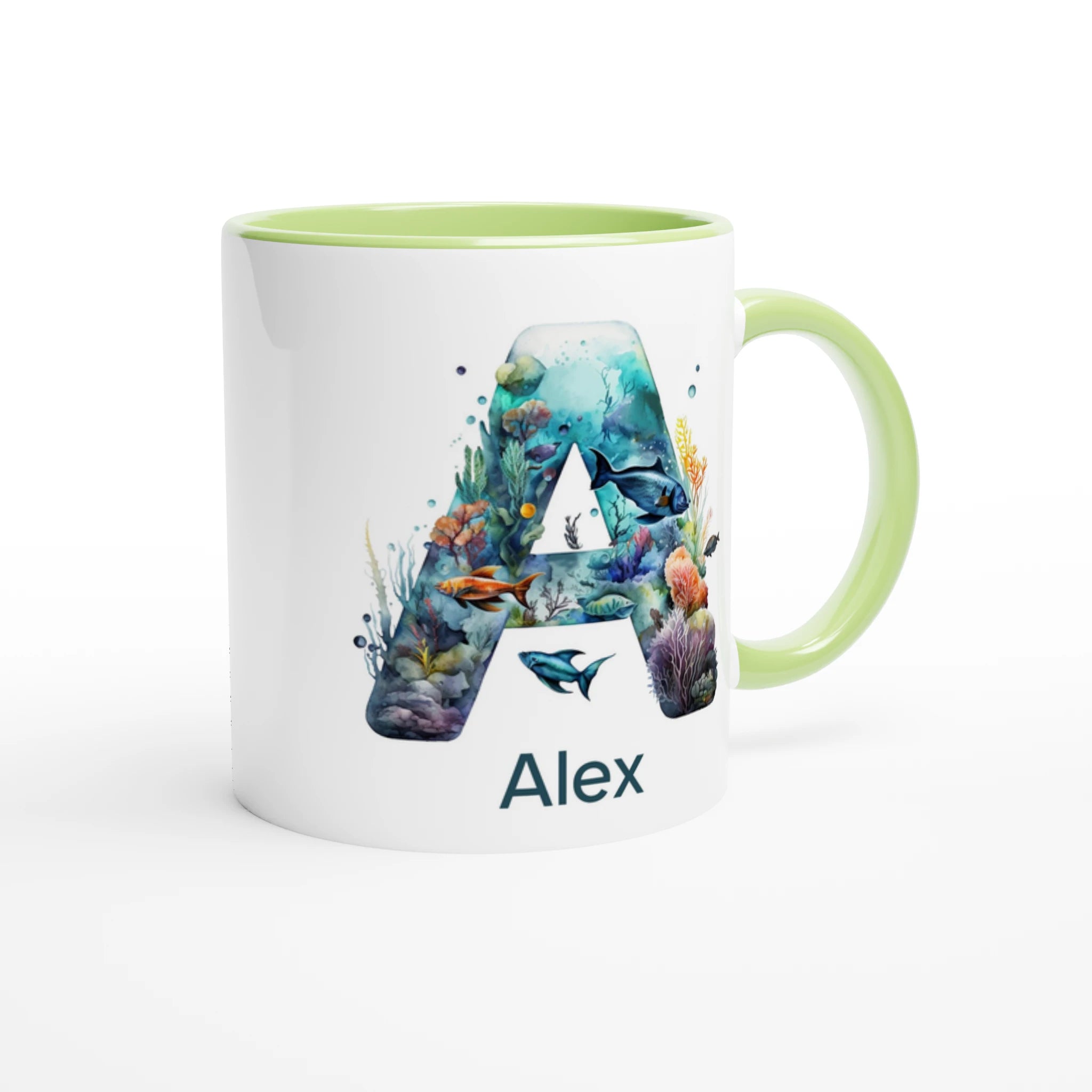 Coral Sea Initial - 11oz Ceramic Mug Personalised 11oz Mug customise Globally Fulfilled Initial Name Ocean personalise