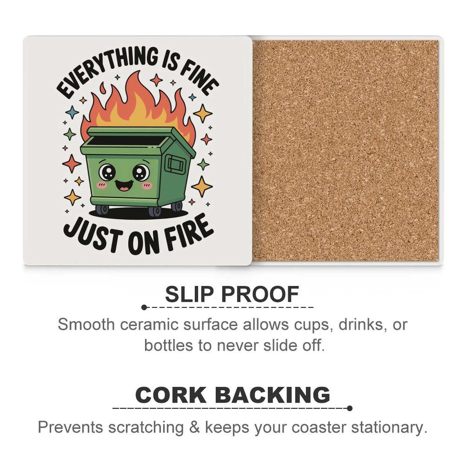 Skip Bin / Dumpster Fire Ceramic Coasters Ceramic Coasters Printed Offshore