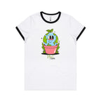 Plant Earth - Women's Ringer Tee White Black Womens Ringer T-shirt Environment Plants Printed In Australia