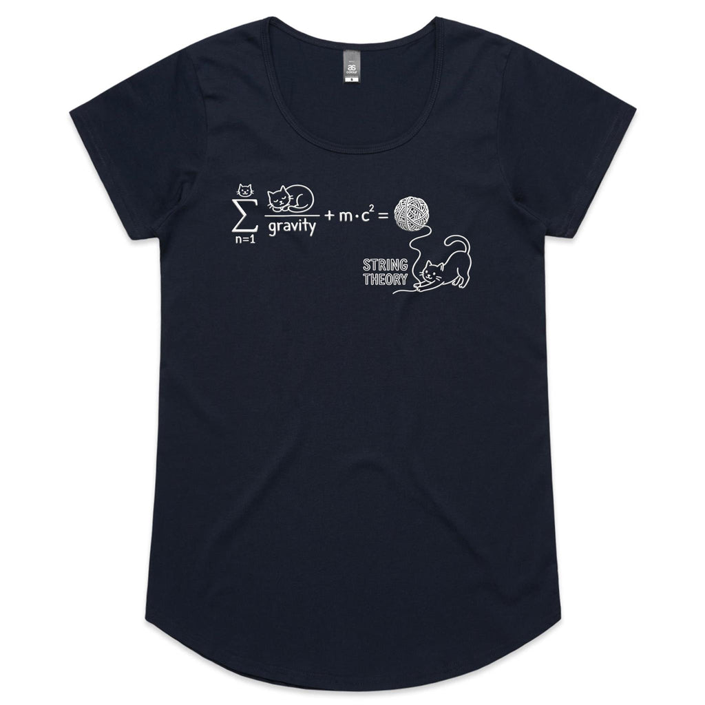 Cat String Theory Physics Women's AS Colour Scoop Neck T-Shirt Navy Womens Scoop Neck T-shirt animal Printed In Australia Science
