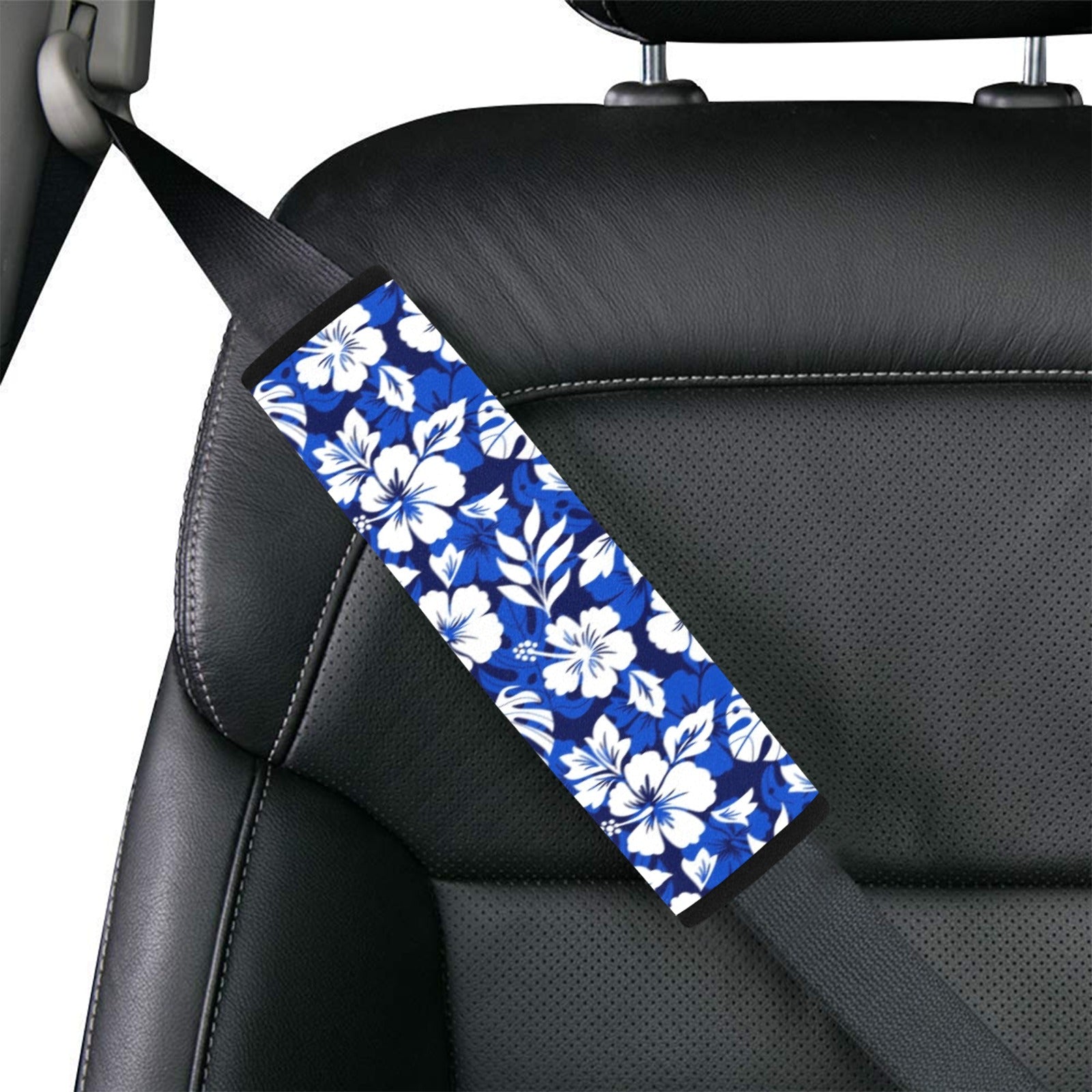 Blue Hawaiian Floral Car Seat Belt Cover 7''x10'' (Pack of 2) Car Seat Belt Cover 7x10 (Pack of 2) Plants Printed Offshore