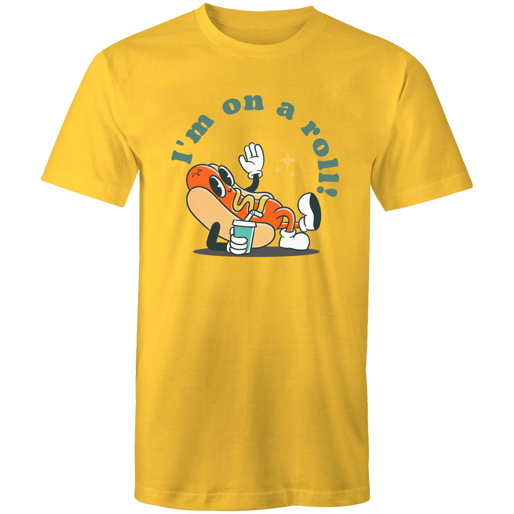 Hotdog, I'm On A Roll - Mens T-Shirt Yellow Mens T-shirt Food Printed In Australia