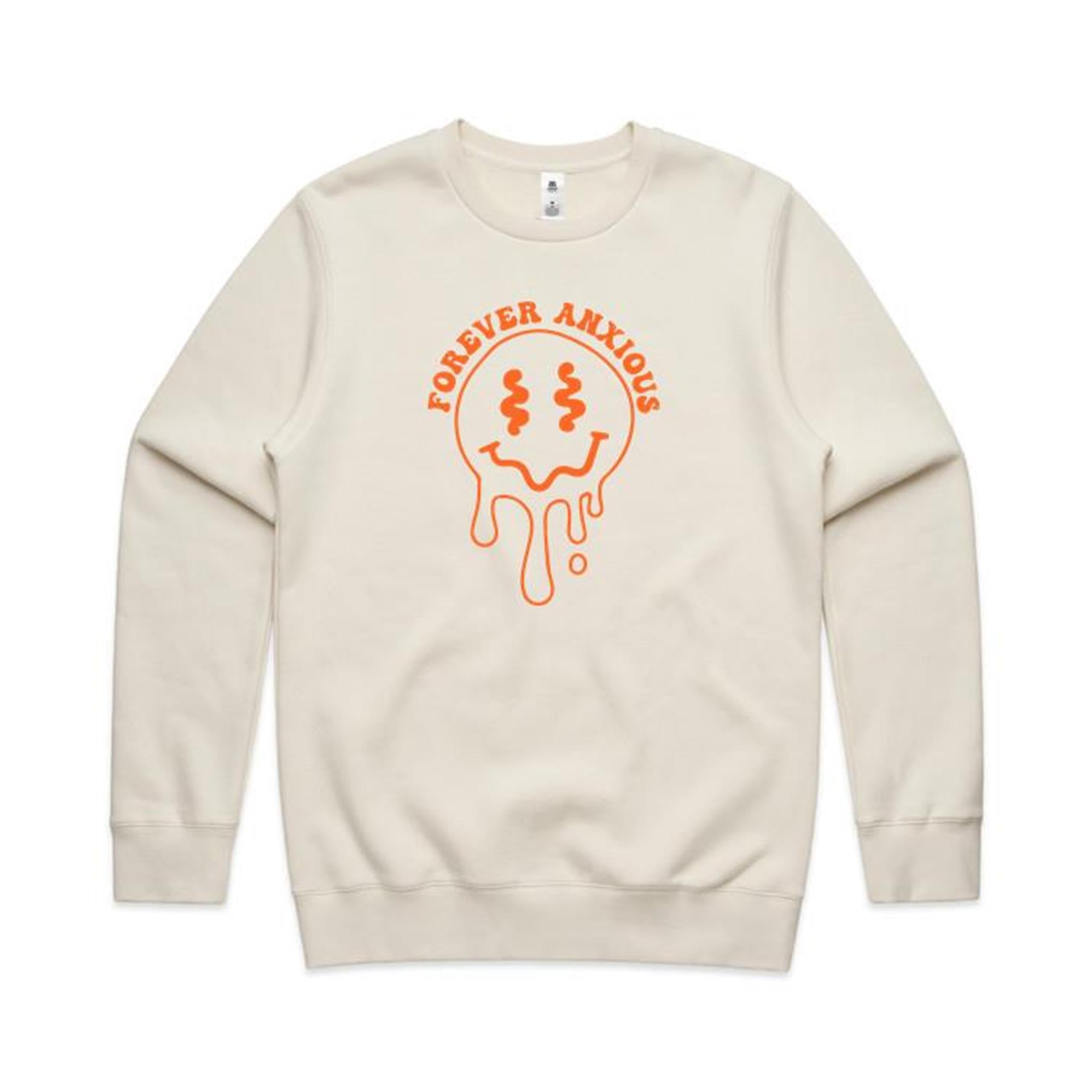 Forever Anxious - AS Colour Stencil Crew Sweatshirt Ecru Sweatshirt Printed In Australia