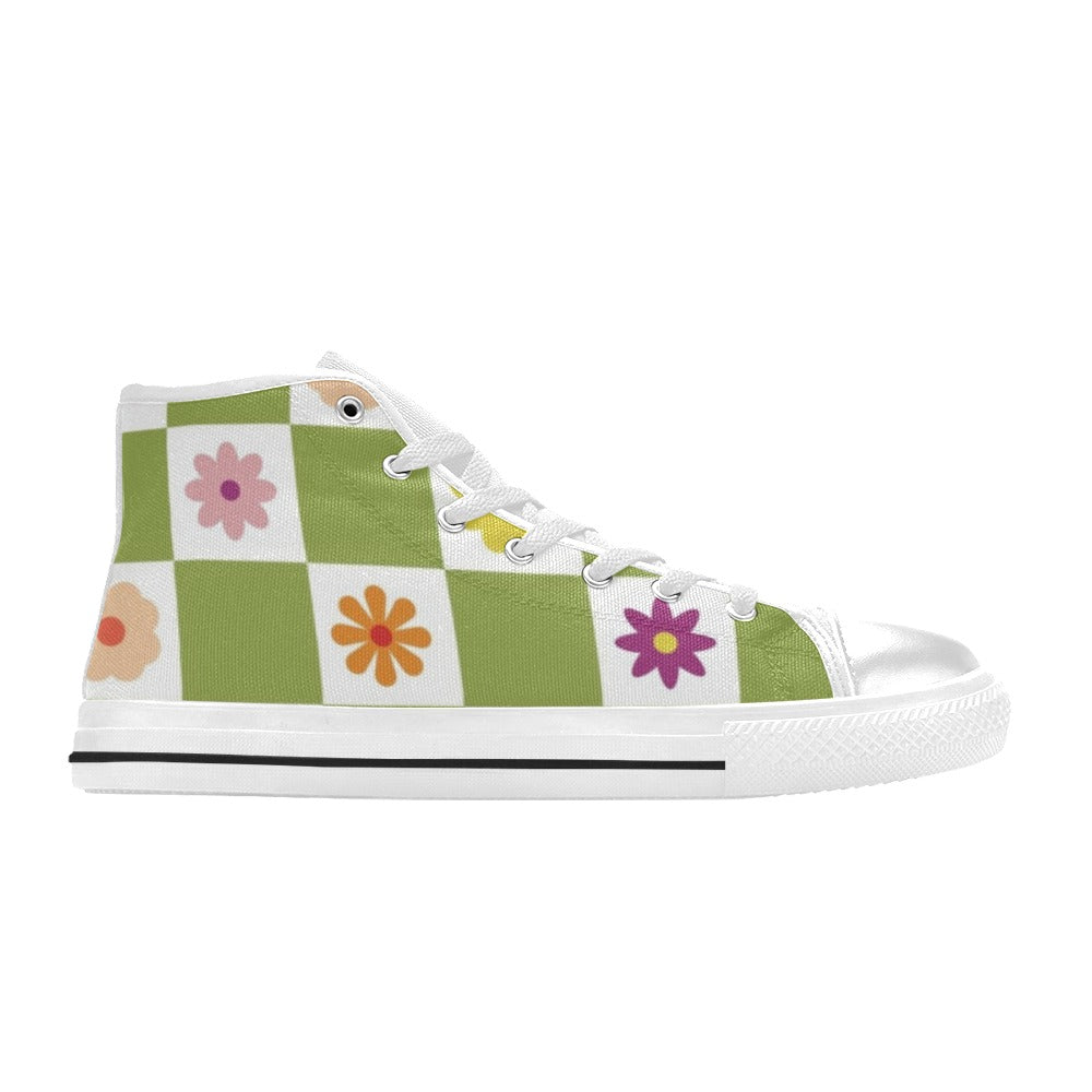Flower Check Kids High Top Canvas Shoes Kids High Top Canvas Shoes Plants Printed Offshore