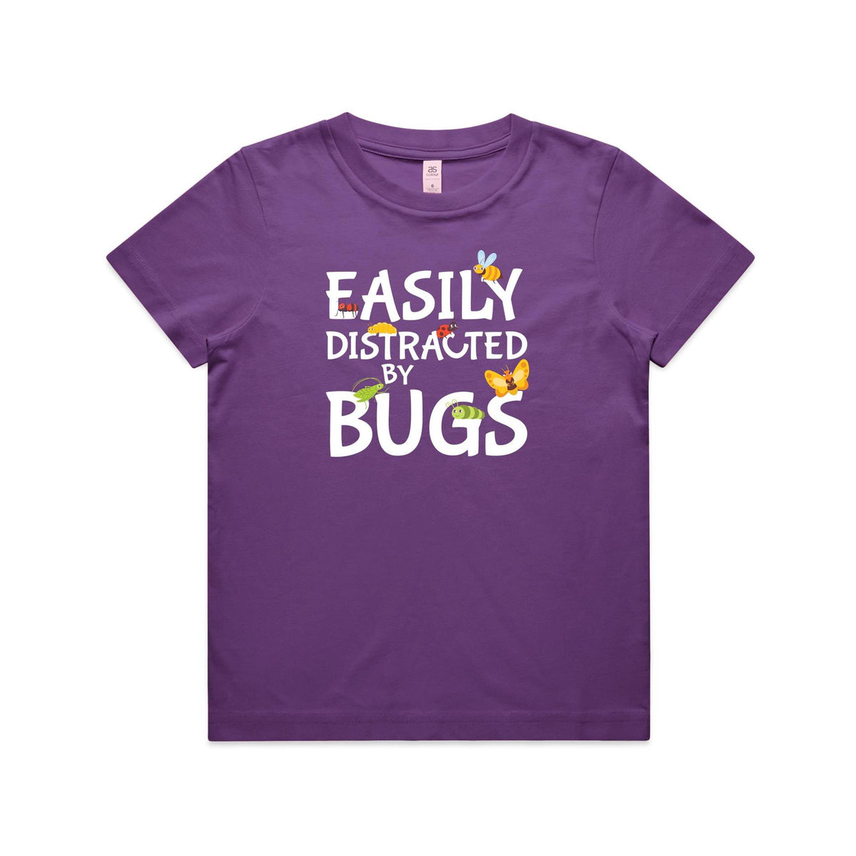 Easily Distracted By Bugs Kids AS Colour T-shirt Purple Kids Youth T-shirt Printed In Australia