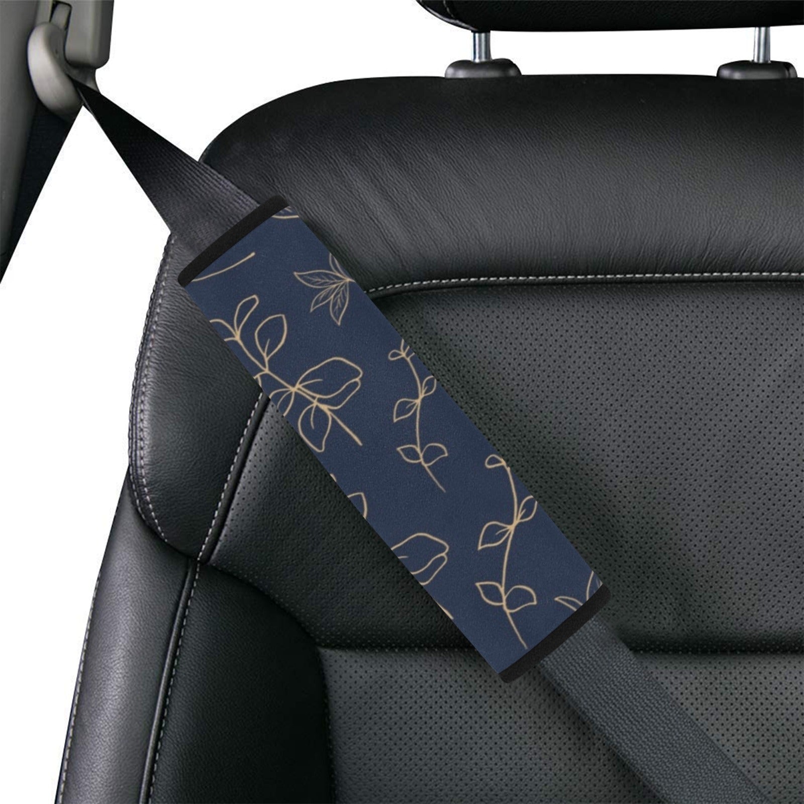 Gold Flowers On Navy Car Seat Belt Cover 7''x10'' (Pack of 2) Car Seat Belt Cover 7x10 (Pack of 2) Printed Offshore