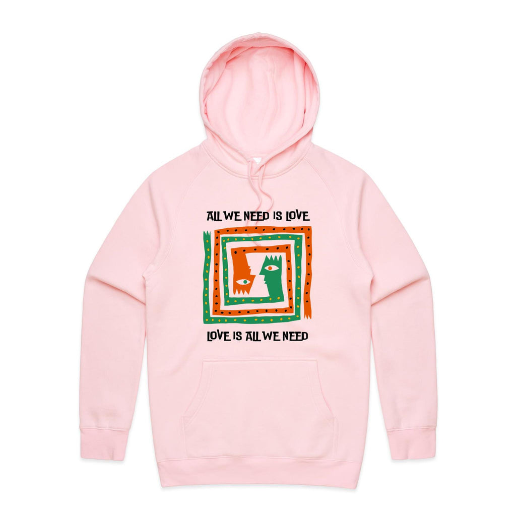 All We Need Is Love - Mens Hoodie Pink Mens Hoodie Love Printed In Australia
