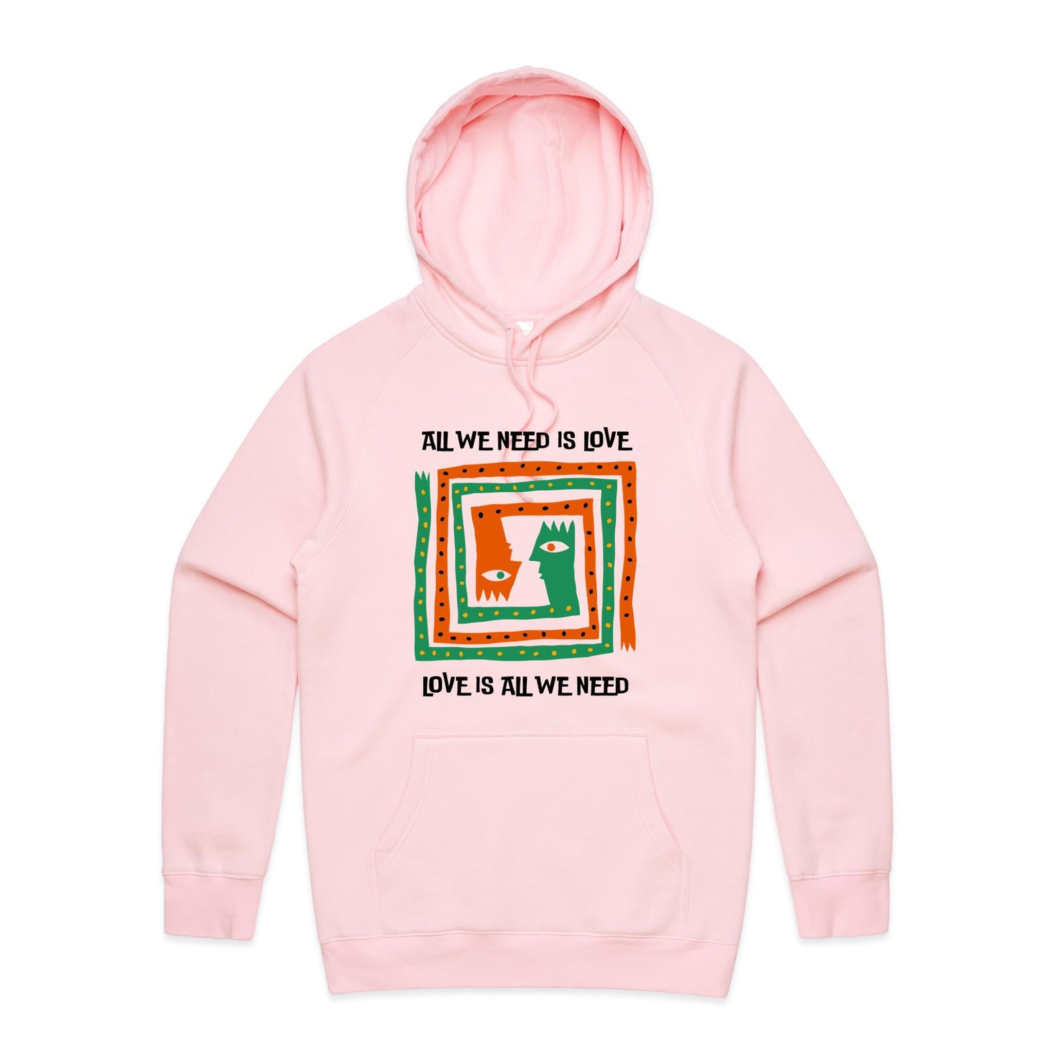 All We Need Is Love - Mens Hoodie Pink Mens Hoodie Love Printed In Australia