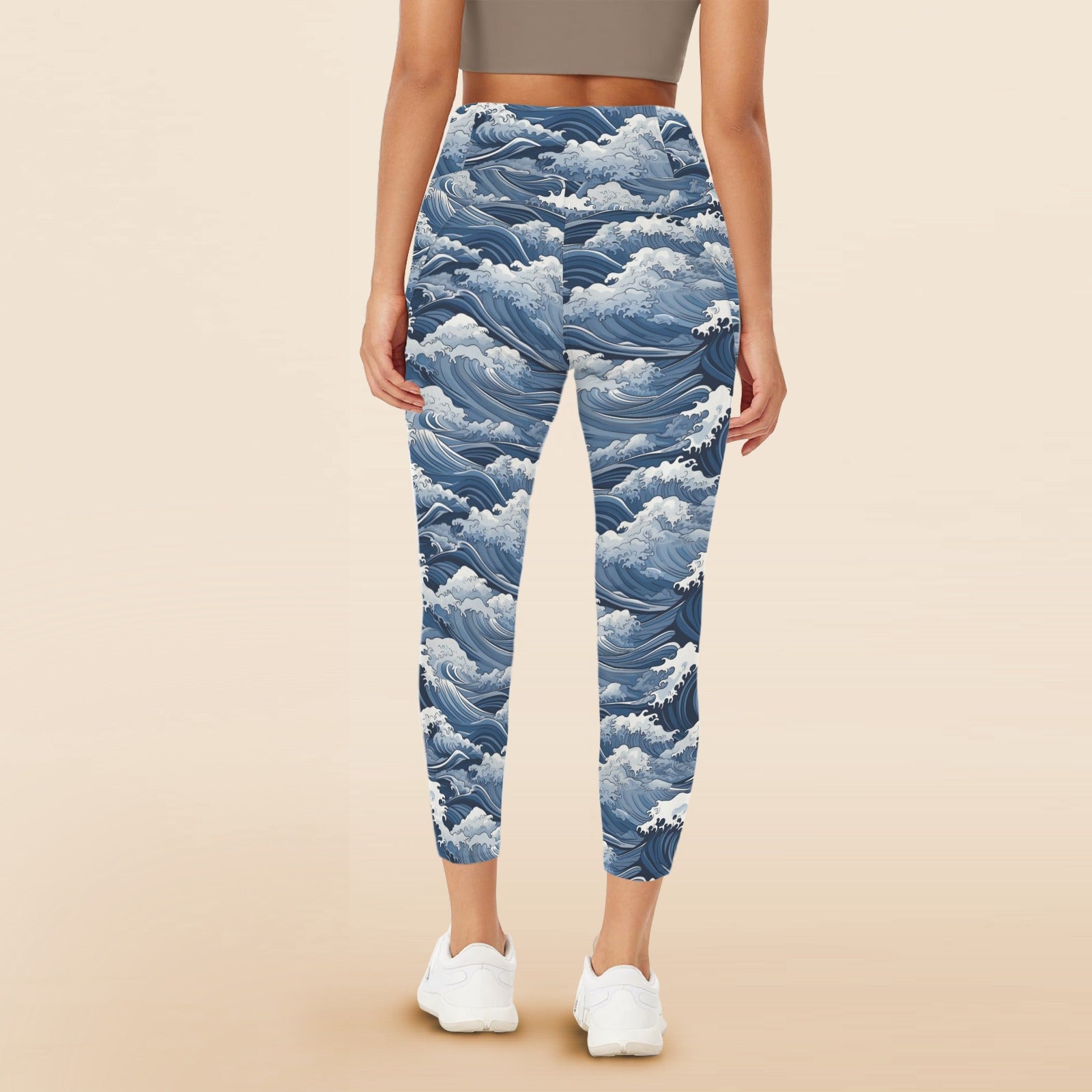 Japanese Waves Women's High Waist Pockets Yoga Leggings Women's High Waist Pockets Yoga Leggings Ocean Printed Offshore
