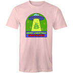 Merry Christmas Earthlings, UFO - Mens T-Shirt Pink Mens Christmas T-shirt Christmas Printed In Australia
