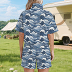 Japanese Waves Women's Windbreaker Short Set Women's Windbreaker Short Set Ocean Printed Offshore