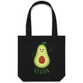 Vegan Avocado Canvas Tote Bag Black One Size Tote Bag Printed In Australia