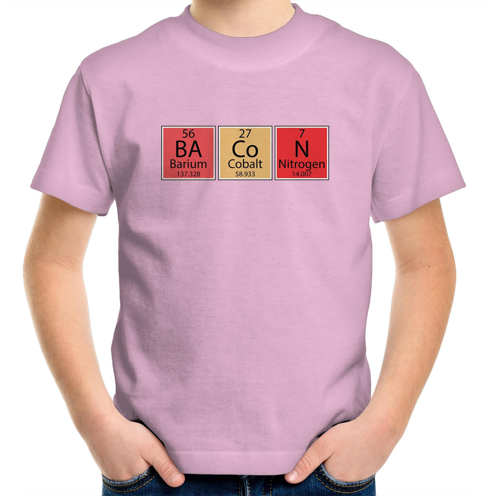 Bacon, Periodic Table - Kids Youth T-Shirt Pink Kids Youth T-shirt Food Printed In Australia Science