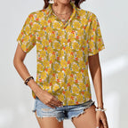 Trippy Floral Women's Collared Pocketless Short Sleeve Shirt