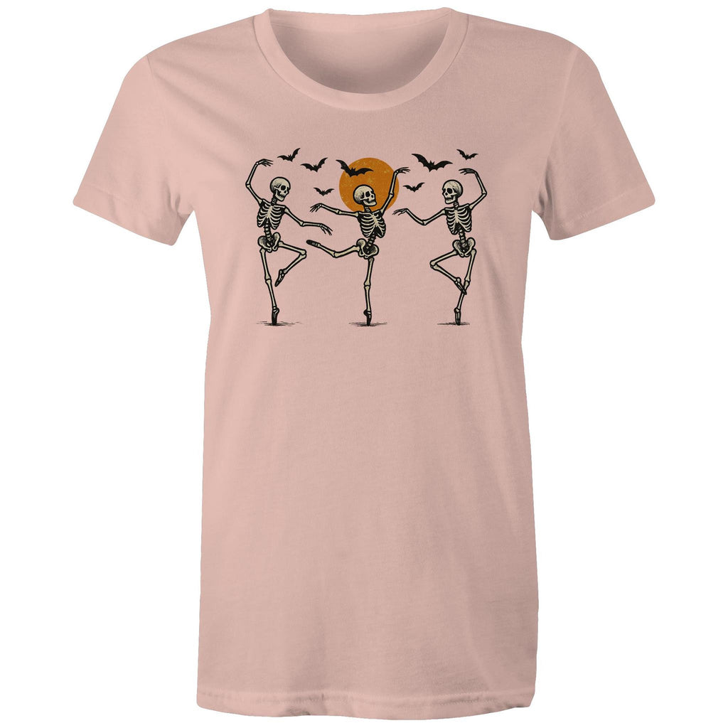 Skeleton Dance, Halloween - Womens T-shirt Pale Pink Womens T-shirt Halloween Printed In Australia