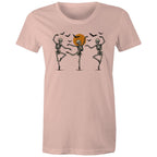 Skeleton Dance, Halloween - Womens T-shirt Pale Pink Womens T-shirt Halloween Printed In Australia
