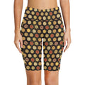 Round Pizzas On Black Women's Bike Shorts With Side Pockets
