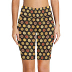 Round Pizzas On Black Women's Bike Shorts With Side Pockets
