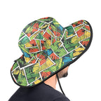 Tropical Comic Book Style Wide Brim Bucket Hat Wide Brim Bucket Hat comic Plants Printed Offshore