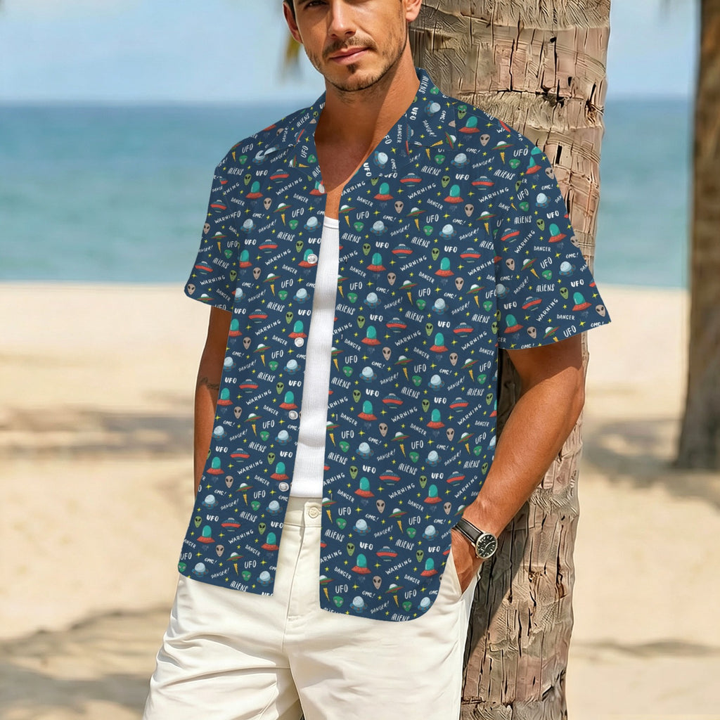 UFO's And Aliens Men's Crinkle Hawaiian Shirt