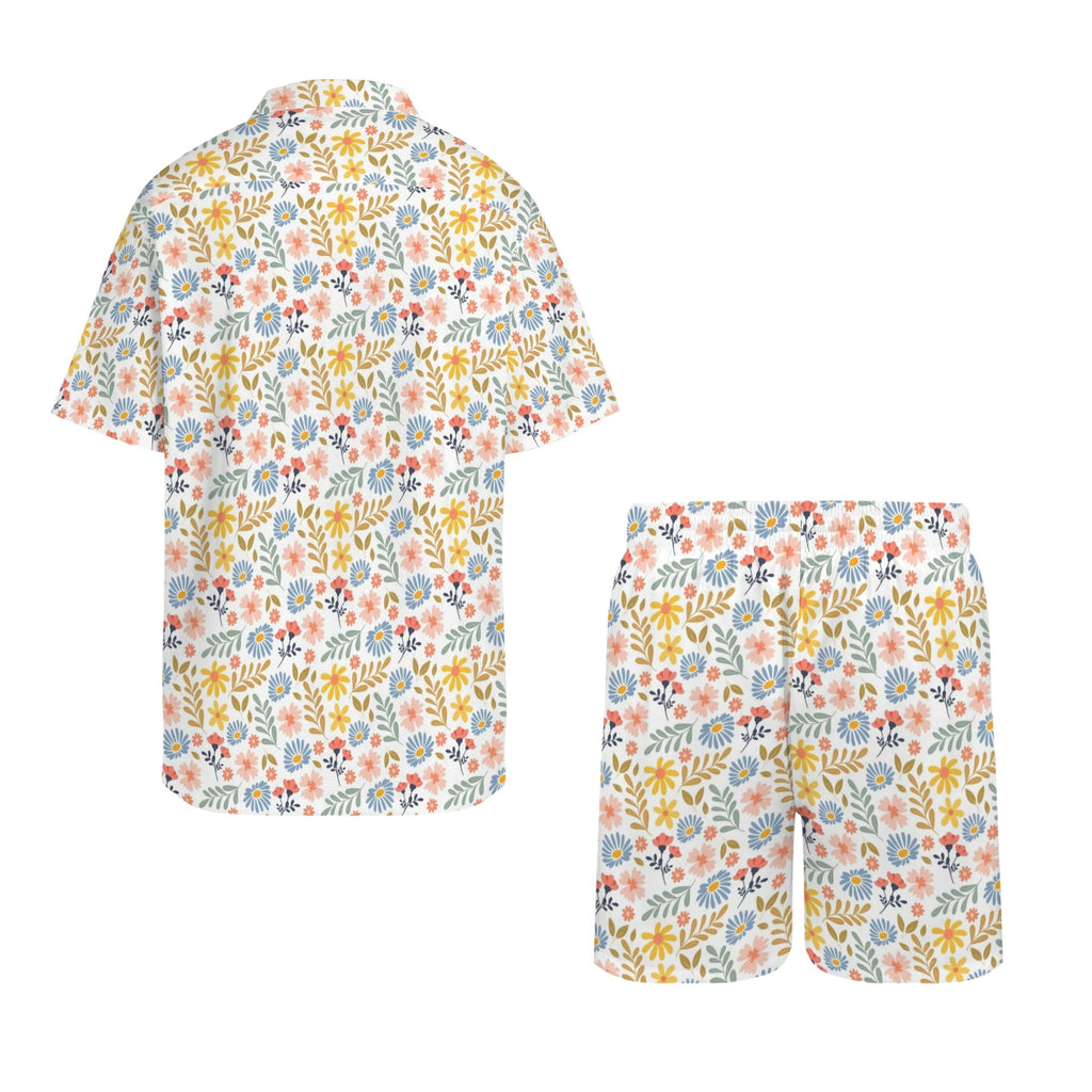 Boho Flowers And Leaves Men's Hawaiian Shirt & Shorts Set Men's Hawaiian Shirt & Shorts Set Plants Printed Offshore