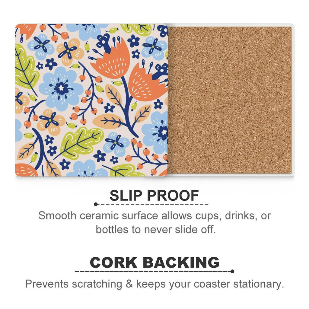 Floral Abstract - Ceramic Coasters (Square) Ceramic Coasters Plants Printed Offshore