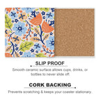 Floral Abstract - Ceramic Coasters (Square) Ceramic Coasters Plants Printed Offshore