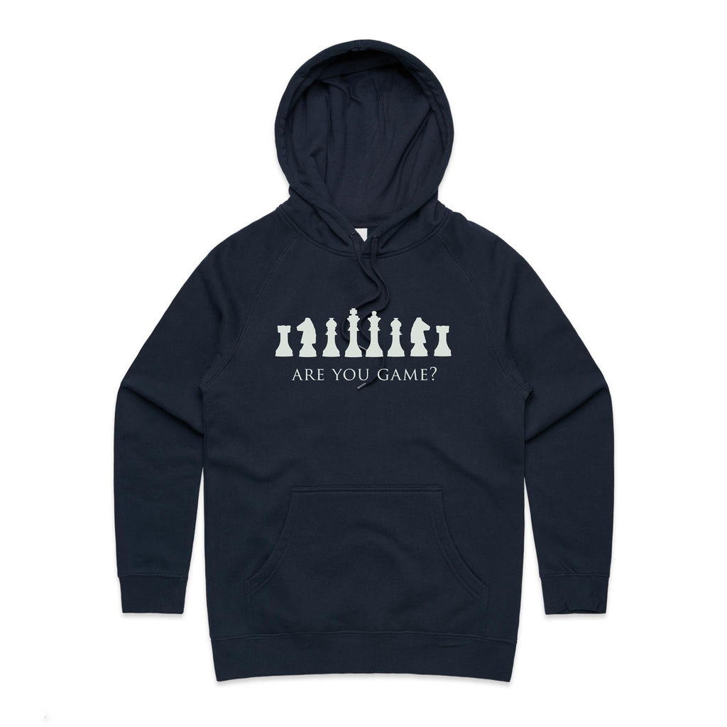 Are You Game, Chess - Womens Hoodie Navy Womens Hoodie Chess Games Printed In Australia