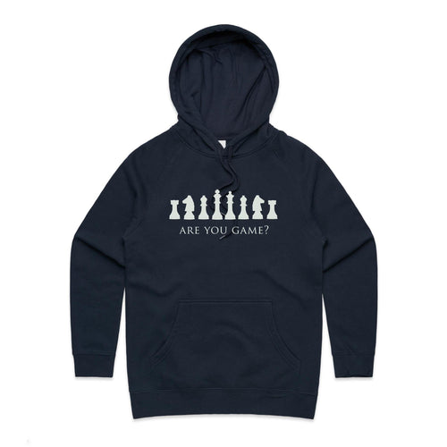 Are You Game, Chess - Womens Hoodie Navy Womens Hoodie Chess Games Printed In Australia